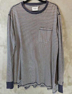 Goodfellow & Co Men's Crew Neck Long Sleeve Pocket T-Shirt Blue/White Size L